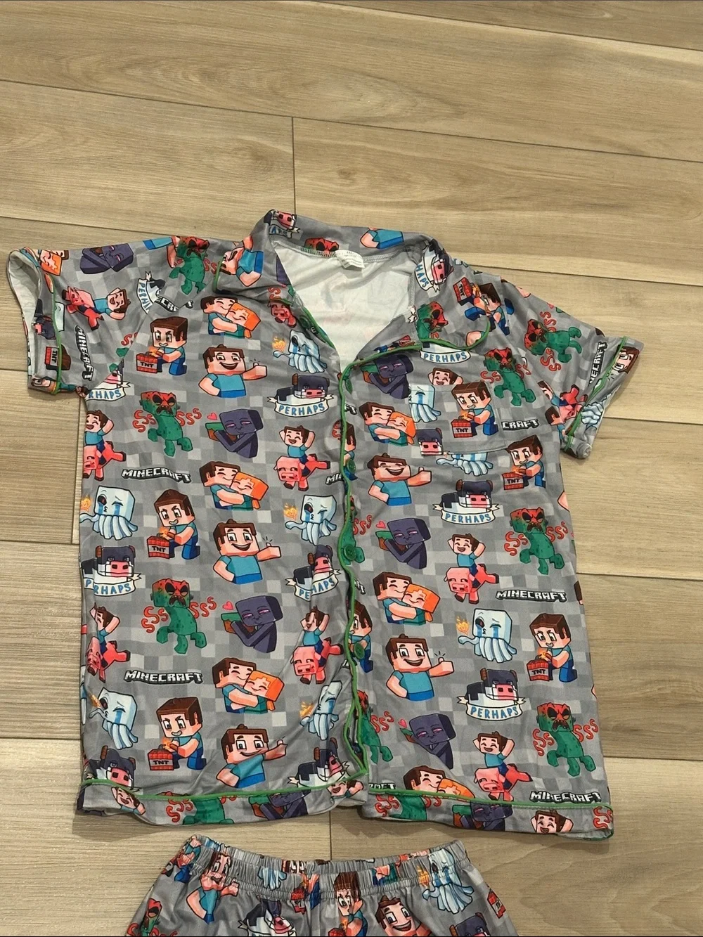 EUC Kids Short Pajama Set - Gray Minecraft-Inspired Print Size 6xl 14 16